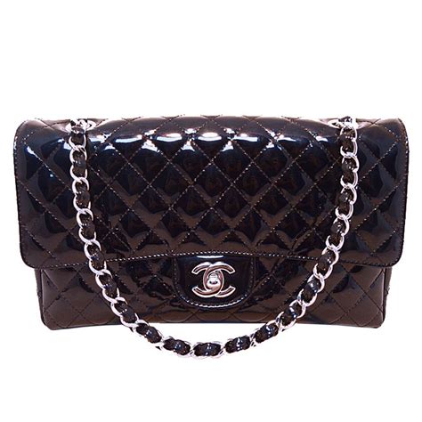 chanel patent leather black 2.55|Chanel patent leather shoulder bag.